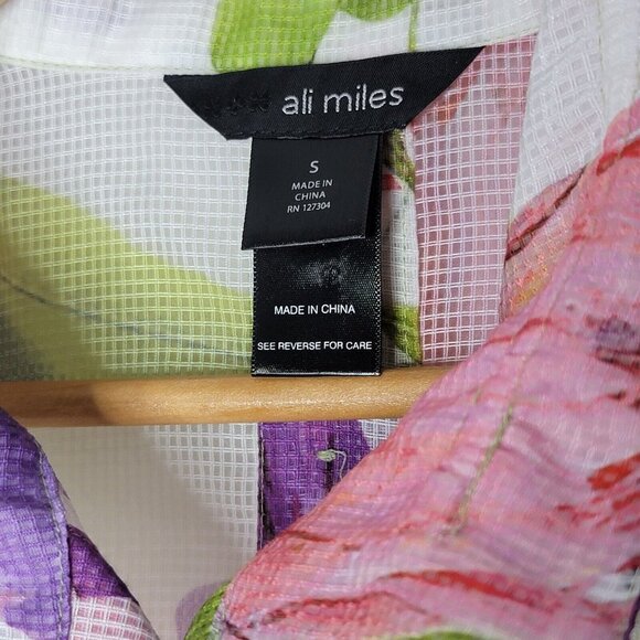 Ali Miles Small White / Floral Sheer Long Sleeve Button Down Tunic Top Women's S - Picture 4 of 5